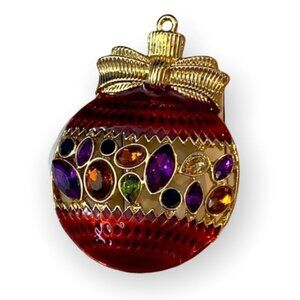𝅺JONES New York Gold-tone Christmas Ornament Colorful Jeweled Pin Brooch